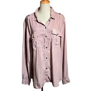 American Eagle Mauve Pink Boyfriend Fit Oversized Button-Up Shirt Plus Size